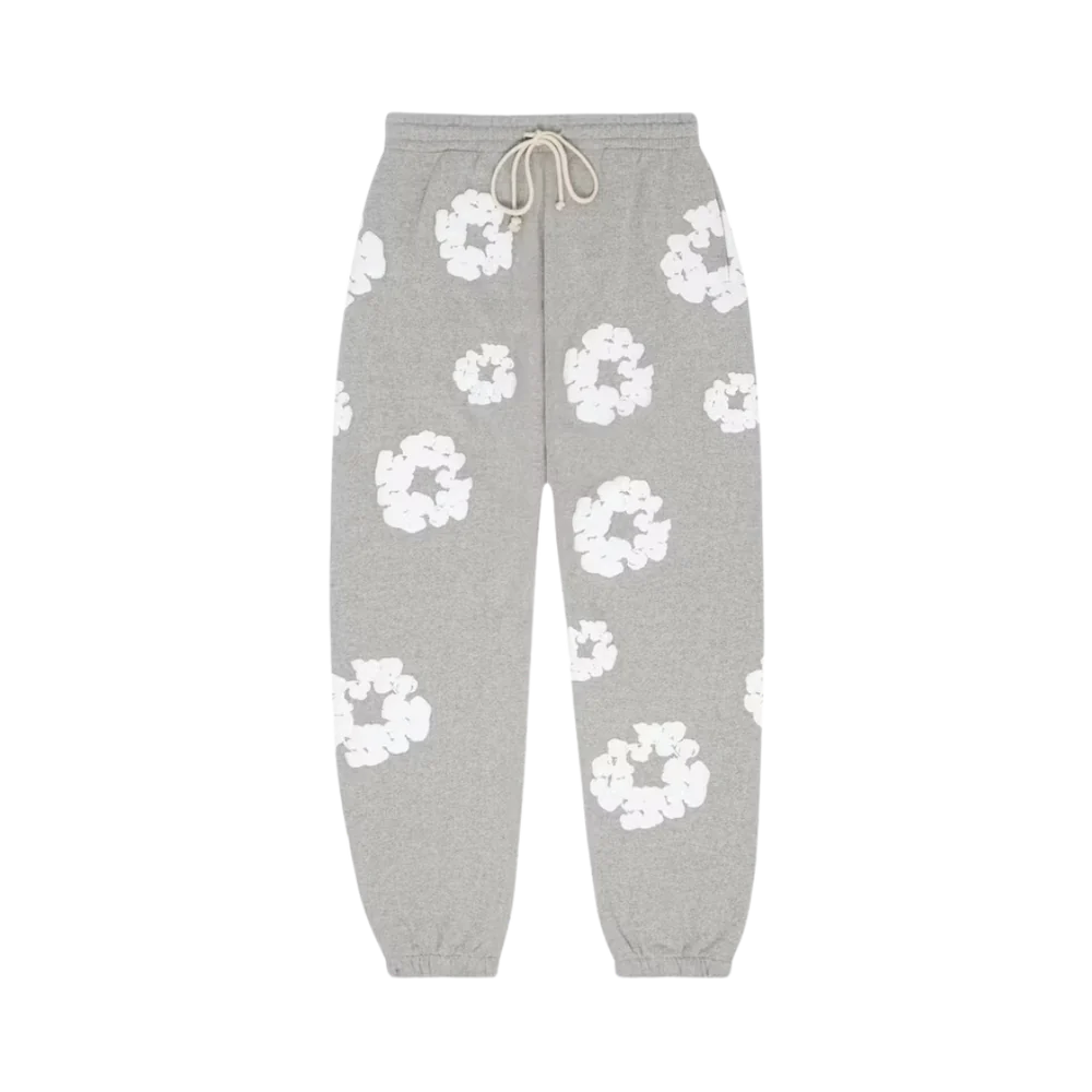 PANTALON DE SURVÊTEMENT GRIS À COURONNE DE COTON EN JEAN DÉCHIRÉ