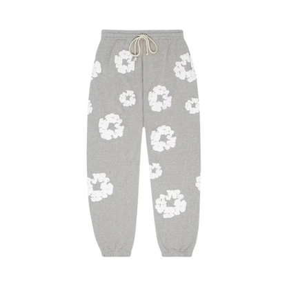 PANTALON DE SURVÊTEMENT GRIS À COURONNE DE COTON EN JEAN DÉCHIRÉ