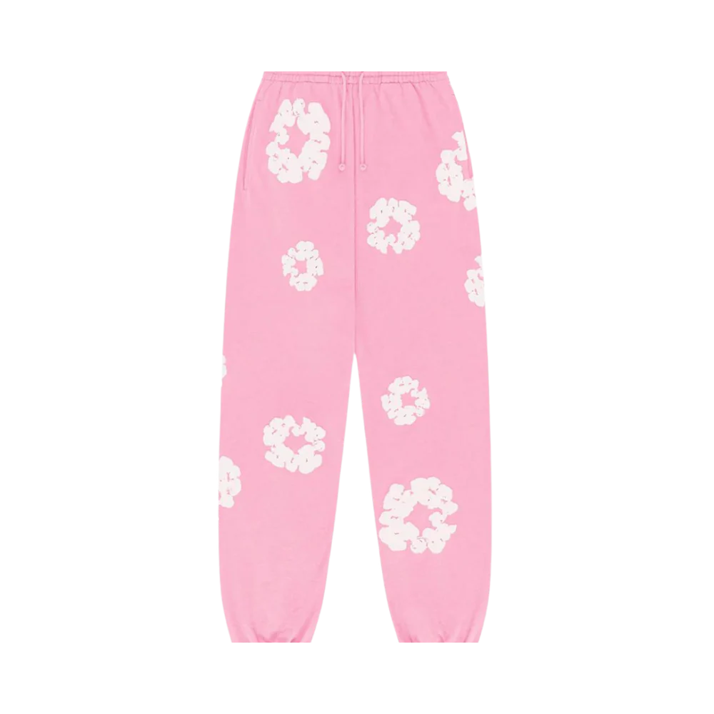 PANTALON DE SURVÊTEMENT ROSE À COURONNE DE COTON EN DENIM