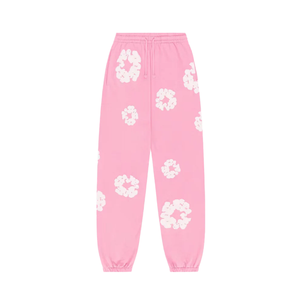 PANTALON DE SURVÊTEMENT ROSE À COURONNE DE COTON EN DENIM