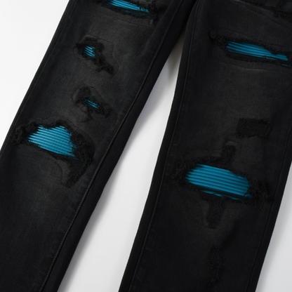 Jean bleu déchiré à patchs Amr