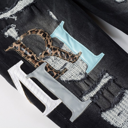 Jean noir délavé à logo Amr