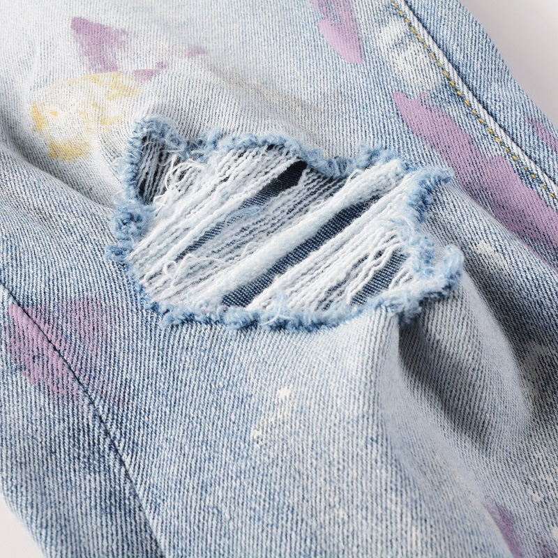 Jean bleu à éclaboussures de peinture Amr