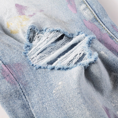 Jean bleu à éclaboussures de peinture Amr