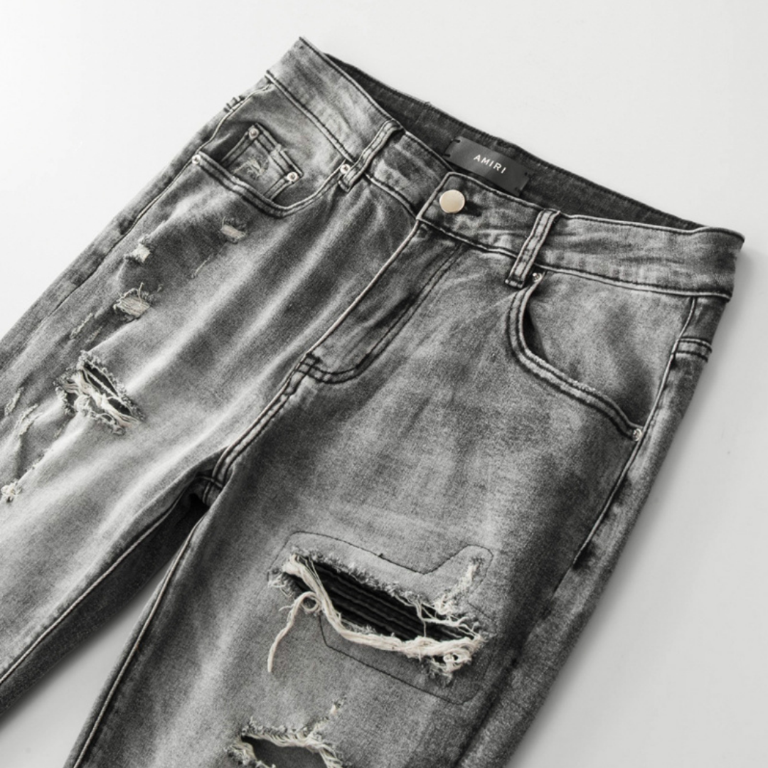 Jean gris déchiré Amr Patch