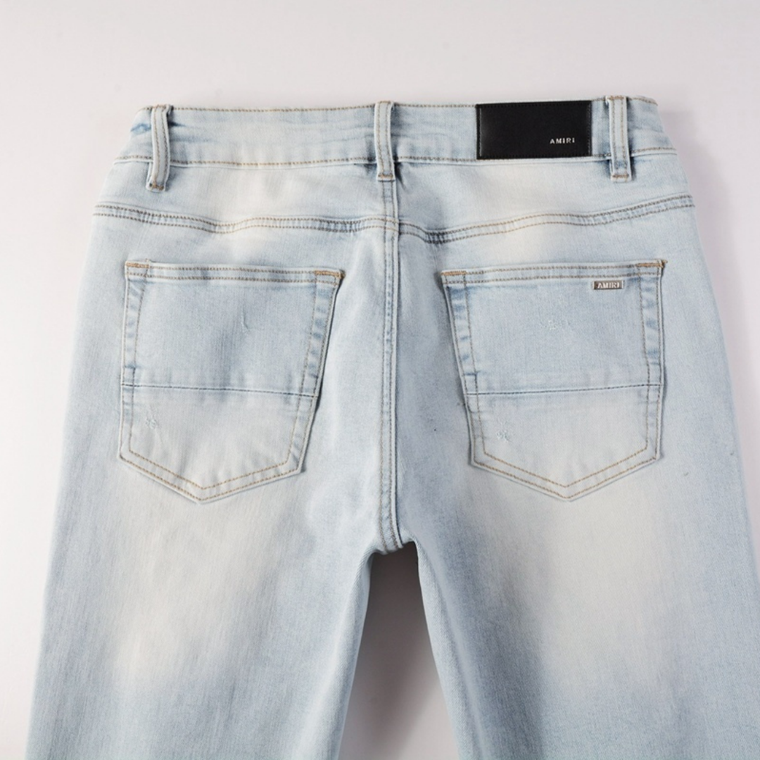 Jean Amr déchiré bleu clair à losanges