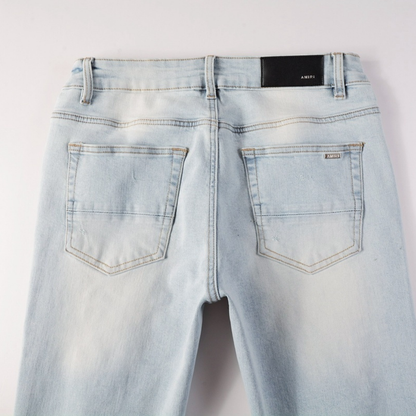 Jean Amr déchiré bleu clair à losanges