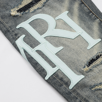 Jean gris-bleu Amr à coupe décalée