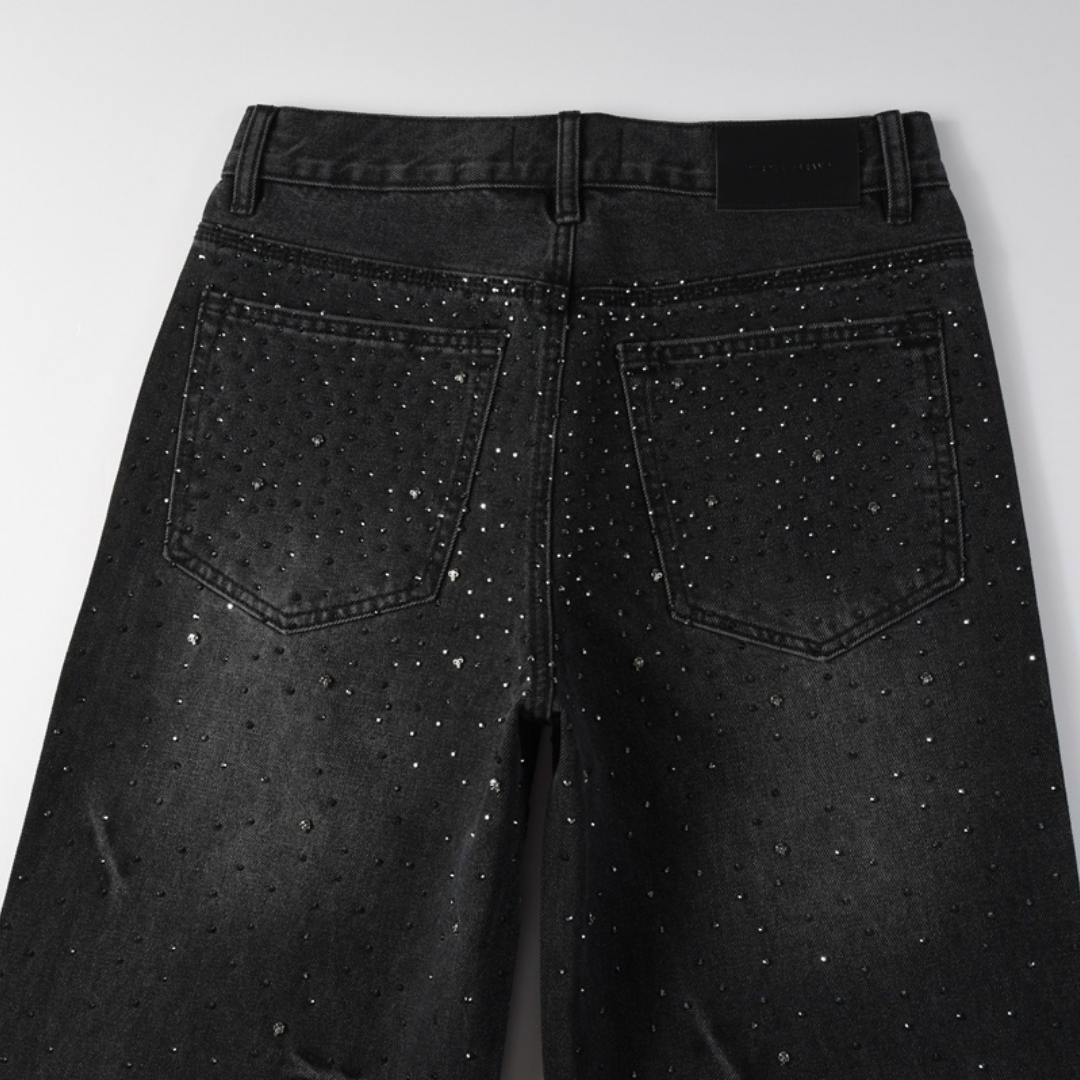 Jeans violets et noirs à losanges