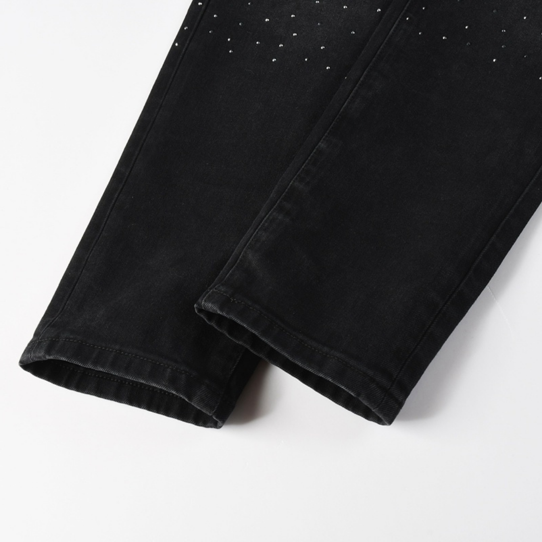 Jeans violets et noirs à losanges