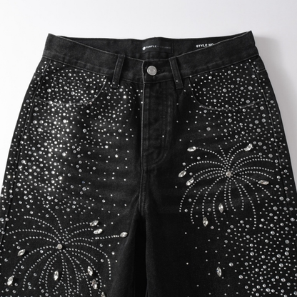 Jeans violets et noirs à losanges