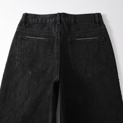 Jeans violets et noirs à losanges