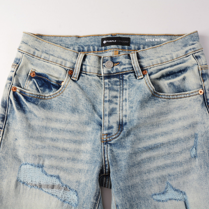 Jean à patchs bleu clair violet