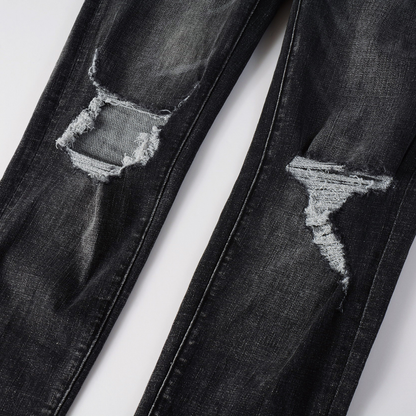 Jean violet déchiré gris et noir