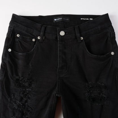 Jean noir triple déchiré violet