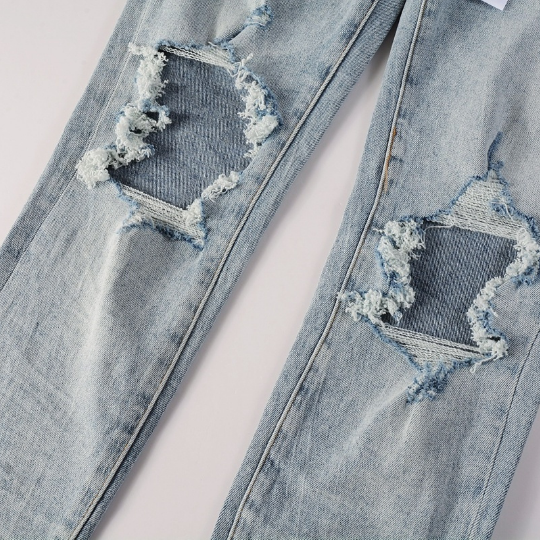 Jean violet triple déchiré