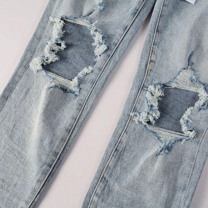 Jean violet triple déchiré