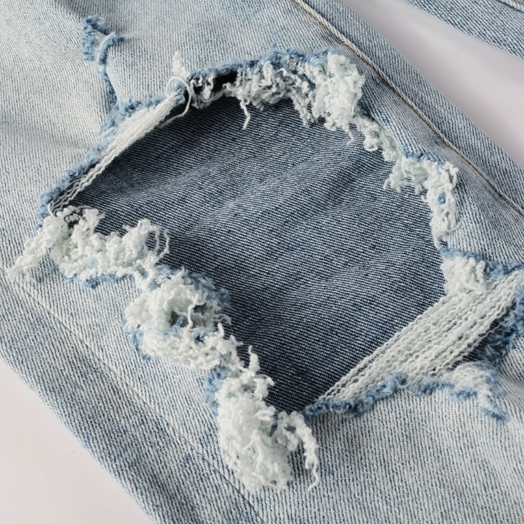 Jean violet triple déchiré