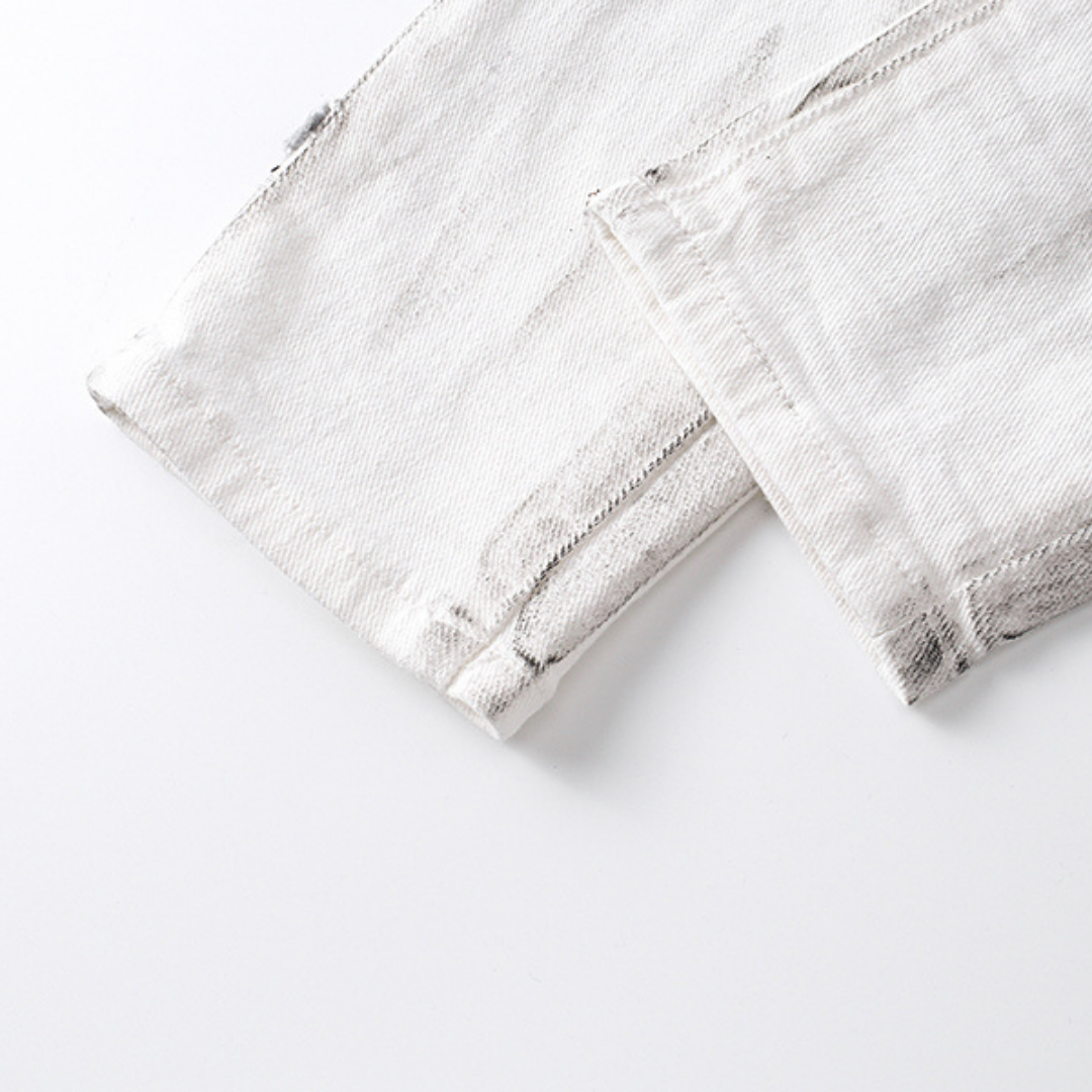 Jean violet et blanc délavé