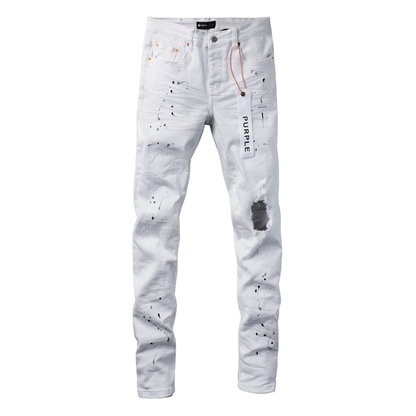 Jeans peints violets et blancs
