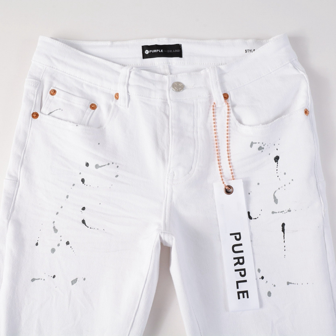 Jeans peints violets et blancs