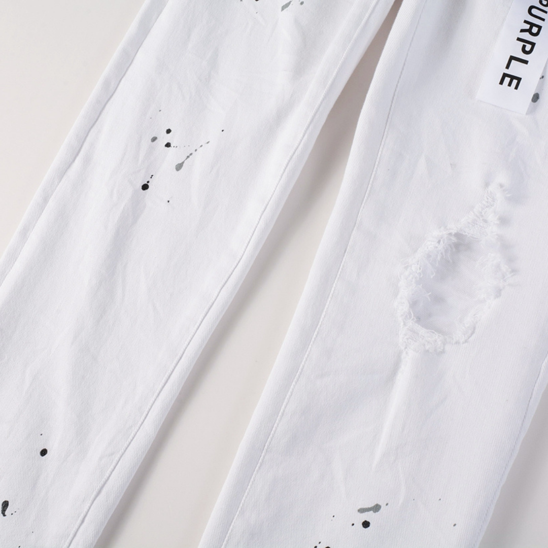 Jeans peints violets et blancs