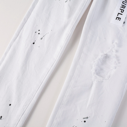 Jeans peints violets et blancs