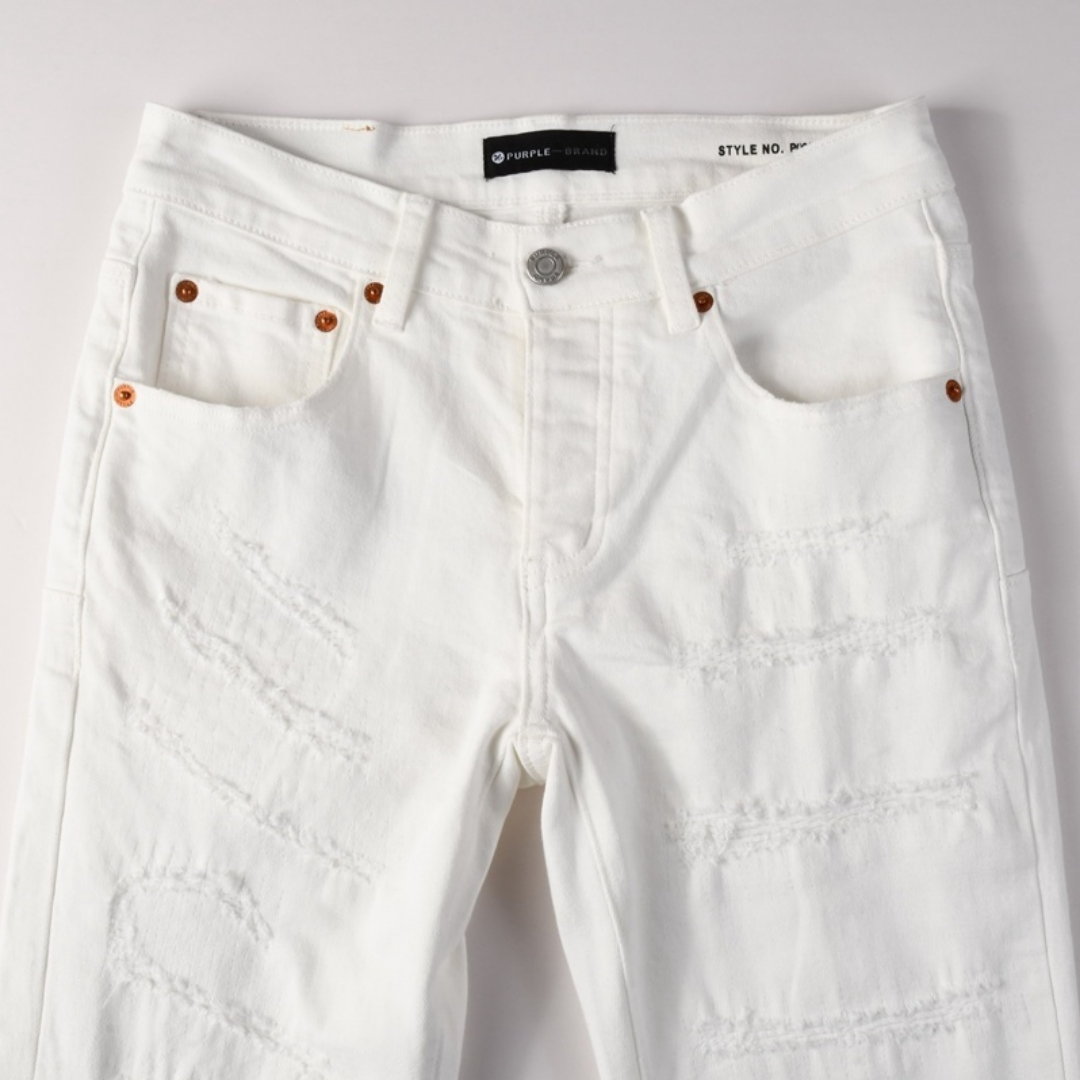 Jean déchiré violet et blanc