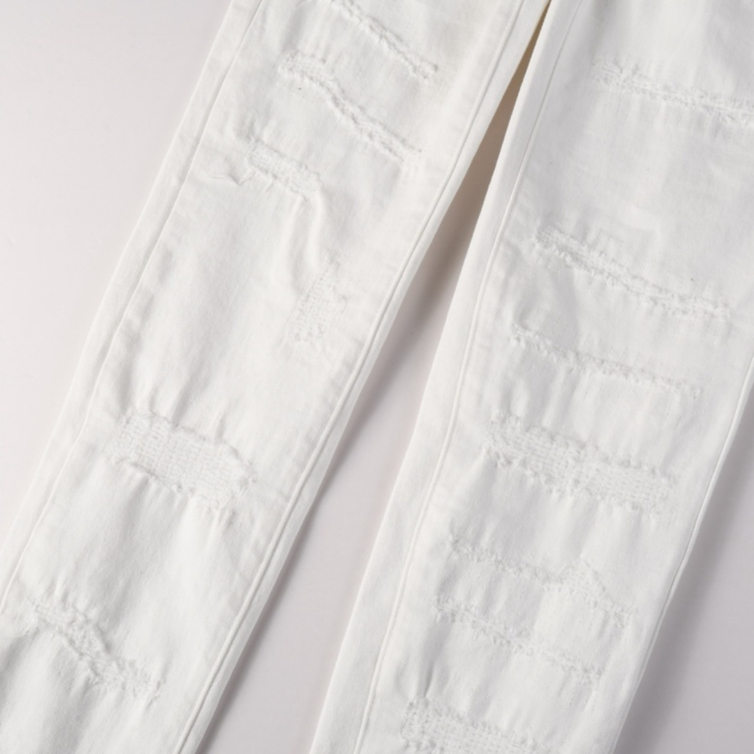 Jean déchiré violet et blanc