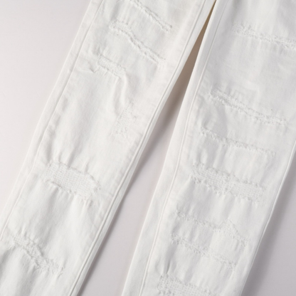 Jean déchiré violet et blanc