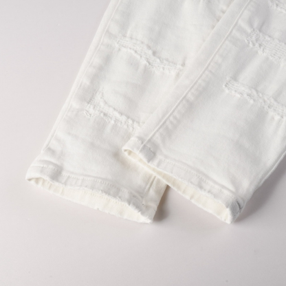 Jean déchiré violet et blanc