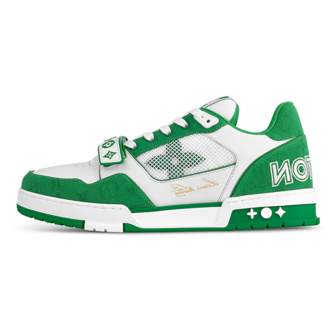 Baskets en denim vert monogrammé LV