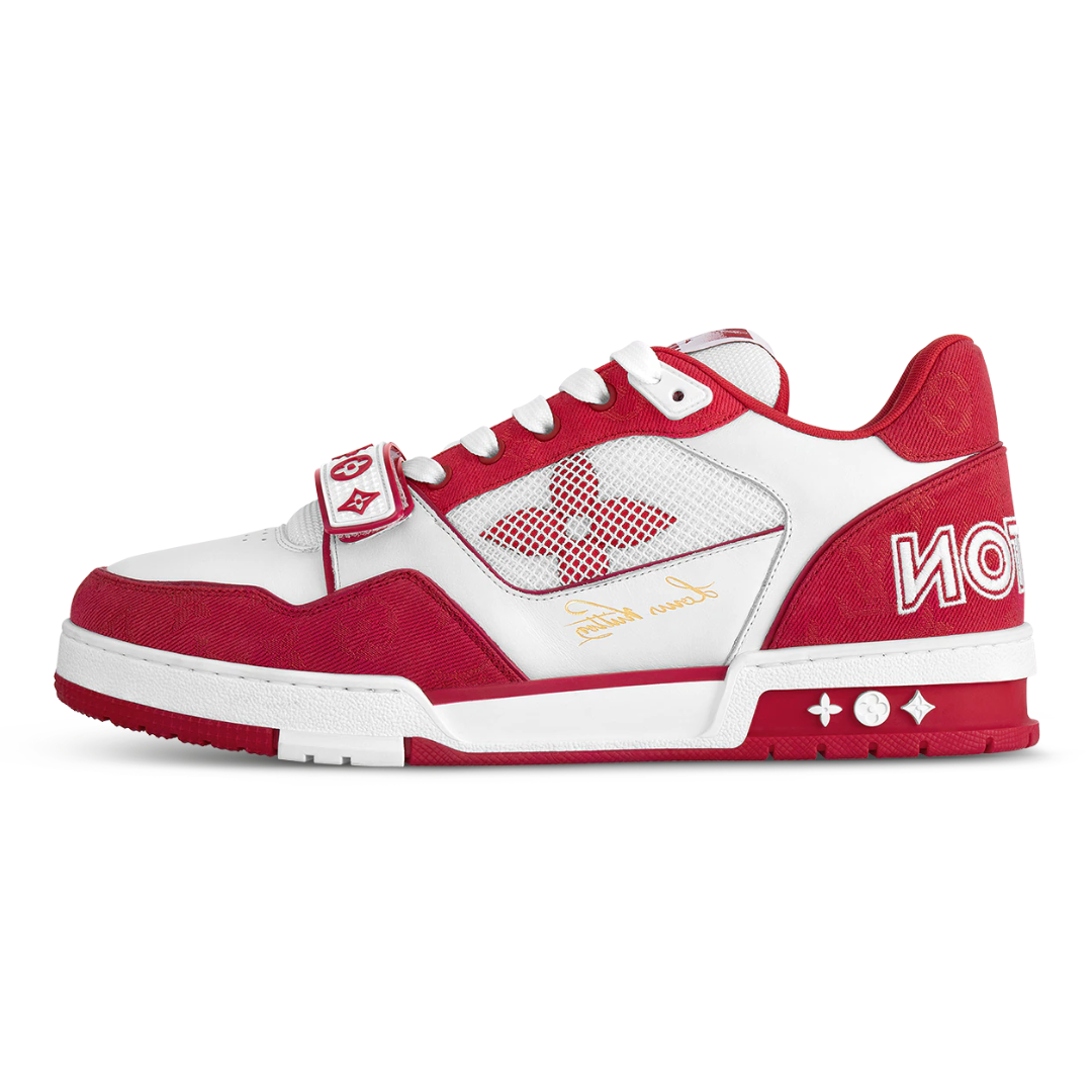 Baskets en denim rouge monogrammé LV