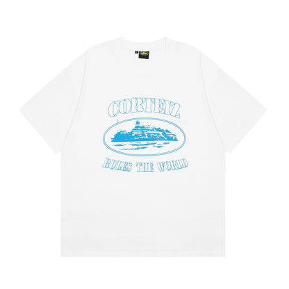 T-shirt Alcatraz blanc et bleu