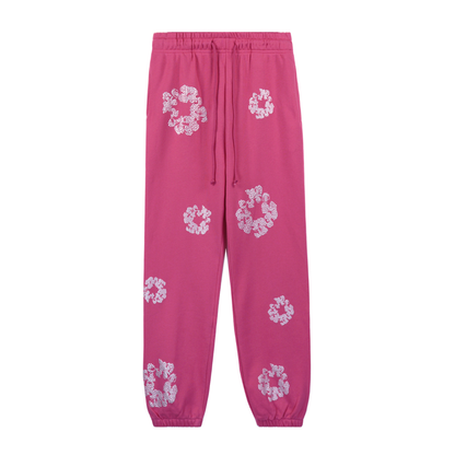 Pantalon rose en denim à gros diamants