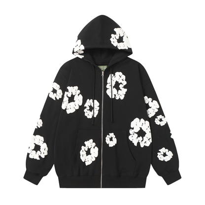 Sweat à capuche zippé en denim