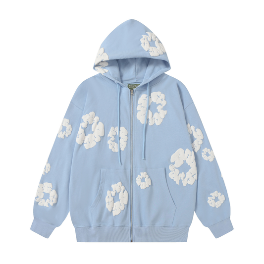 Sweat à capuche zippé en denim