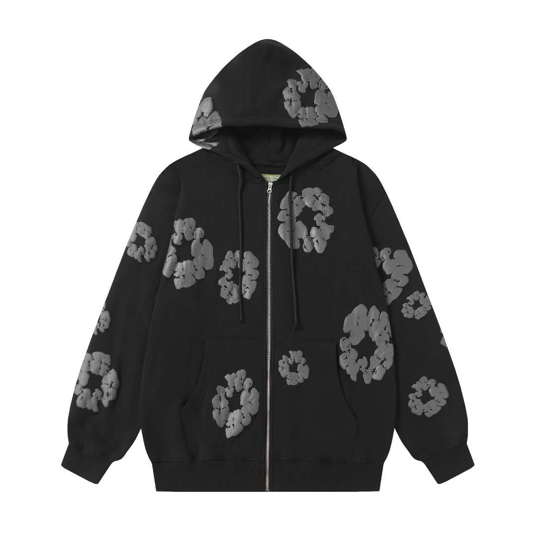 Sweat à capuche zippé en denim