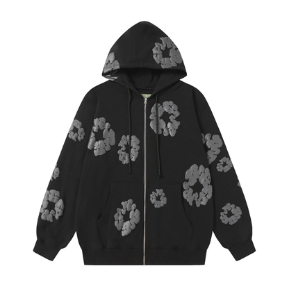 Sweat à capuche zippé en denim