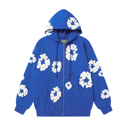 Sweat à capuche zippé en denim