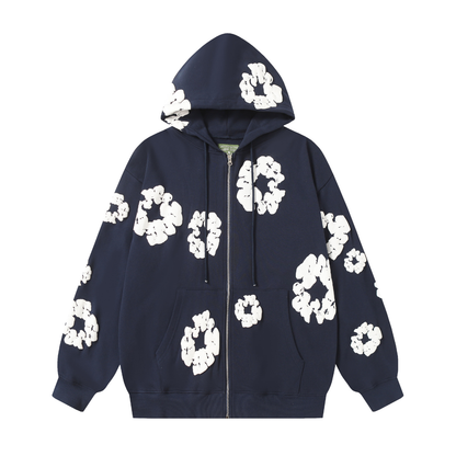 Sweat à capuche zippé en denim