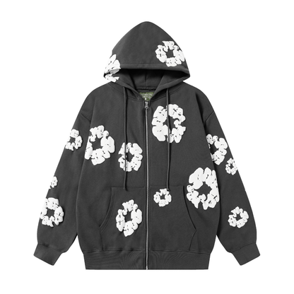 Sweat à capuche zippé en denim