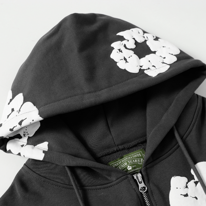 Sweat à capuche zippé en denim