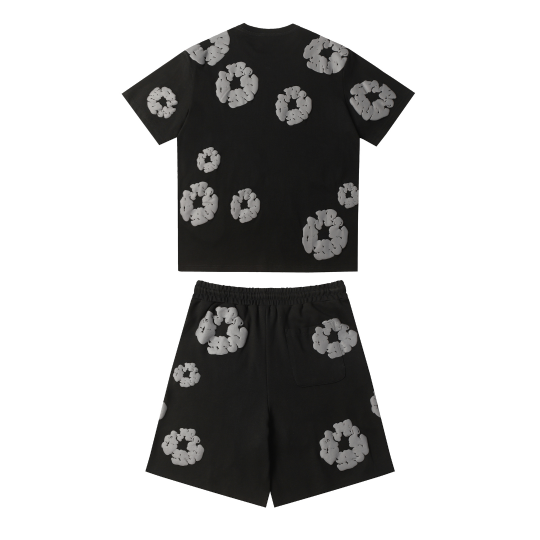 Ensemble short en denim noir et gris