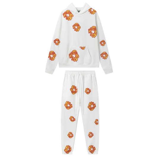 Survêtement en denim blanc et orange